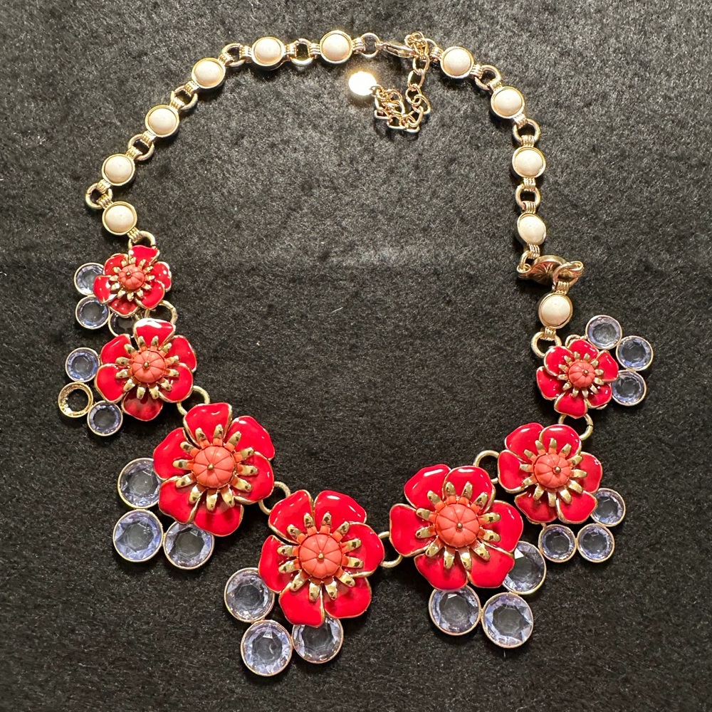 Floral Statement Necklace in Red and Gold